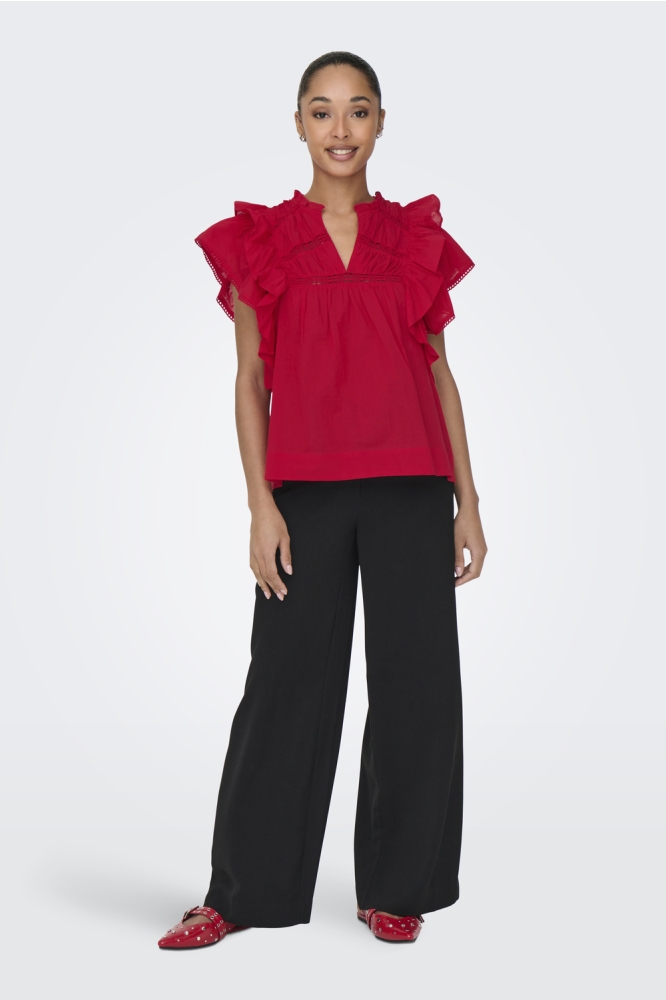 ONLSUNNY LIFE CAPSL FRILL TOP WVN N 15347882 HIGH RISK RED